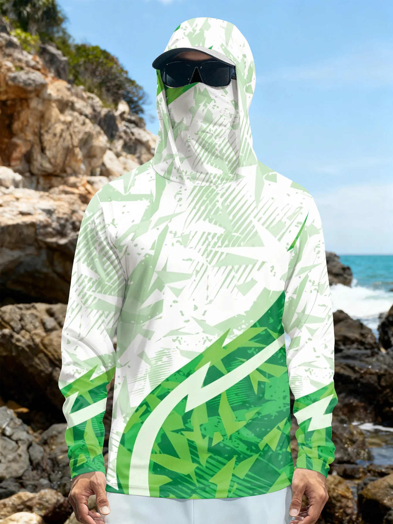 Rash Guard - Мужская рубашка для рыбалки с капюшоном,
